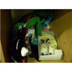 SHELF OF KIDS STUFF & DOG TOYS