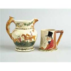 CROWN DEVON DECORATED PITCHER AND MUG