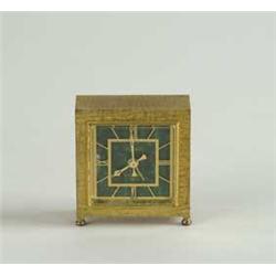 FINE BRASS AND MALACHITE TRAVEL ALARM CLOCK BY CARTIER