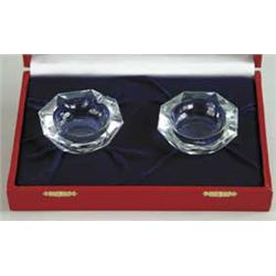 CASED PAIR OF CRYSTAL ASHTRAYS BY CARTIER