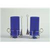 Image 1 : PAIR OF INTERESTING STERLING AND COBALT GLASS CHAMBERSTICKS BY TIFFANY & CO
