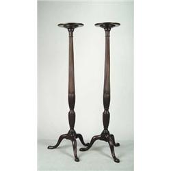 OUTSTANDING PAIR OF ANTIQUE MAHOGANY TORCHERES