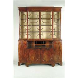GEORGE III INLAID MAHOGANY BREAKFRONT BOOKCASE