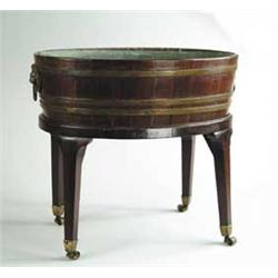 GEORGE III BRASS MOUNTED MAHOGANY WINE COOLER ON STAND