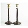 Image 1 : PAIR OF ENGLISH BRASS MOUNTED MAHOGANY TABLE CANDLESTICKS