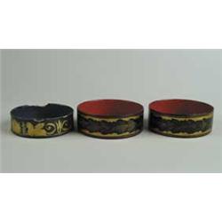 THREE DECORATED LACQUERWARE WINE COASTERS