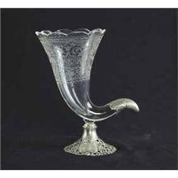 FINE GERMAN GLASS AND SILVER HORN VASE