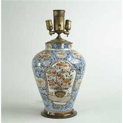 LARGE IMARI PANELED VASE MOUNTED AS A LAMP