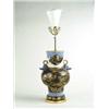 Image 1 : JAPANESE BLACK LACQUERED AND BLUE AND WHITE DECORATED PORCELAIN TWO HANDLED VASE MOUNTED AS A LAMP