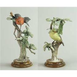 PAIR OF ROYAL WORCESTER PORCELAIN SCARLET TANAGERS MODELED BY DOROTHY DOUGHTY