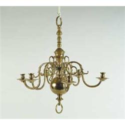 FIVE BRANCH BRASS CHANDELIER