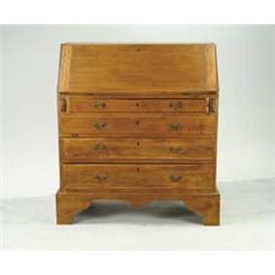 CHIPPENDALE SLANT LID FOUR DRAWER BIRCH DESK