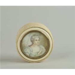 ROUND IVORY DRESSING BOX WITH IVORY MINIATURE PAINTING