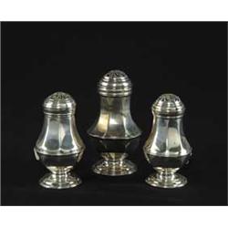 THREE ENGLISH PEPPER POTS