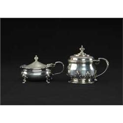 TWO COBALT LINED ENGLISH STERLING MUSTARD POTS