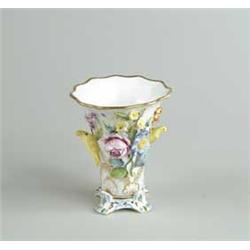 PORCELAIN DECORATED VASE WITH APPLIED BIRDS AND FLOWERS
