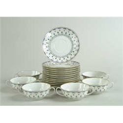 SET OF TWELVE TWO HANDLED SOUPS WITH SAUCERS