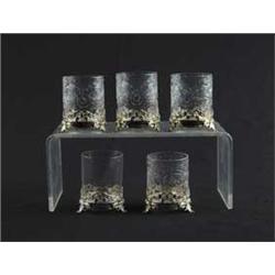 FIVE GLASS & STERLING WHISKEY GLASSES