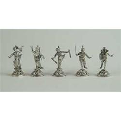 SET OF FIVE SILVER PLATED FIGURAL PLACE CARD HOLDERS