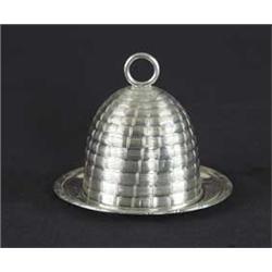 INTERESTING SILVER PLATED BEE HIVE FORM COVERED DISH