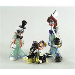 THREE ITALIAN COLORED GLASS CLOWNS