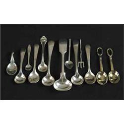 LOT OF TWELVE SILVER AND SILVER PLATE SALT SPOONS