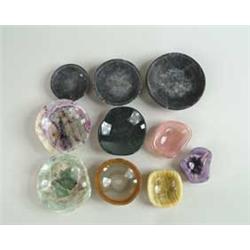 LOT OF TEN DECORATIVE STONE DISHES