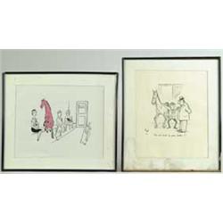 FIVE SATIRICAL HORSE RELATED PRINTS SIGNED PEB