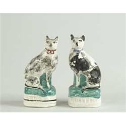 PAIR OF CAT STAFFORDSHIRE FIGURINES
