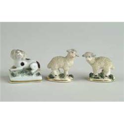THREE MINIATURE STAFFORDSHIRE ANIMALS