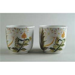 PAIR OF DECORATED FLOWER POTS