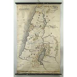 HAND DRAWN COLORED ROLL UP WALL MAP OF PALESTINE