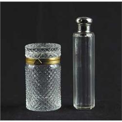 TWO GLASS & METAL DRESSER JARS