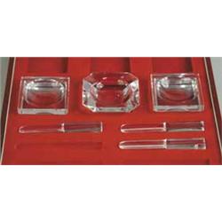 CASED PARTIAL SET OF BUTTER PATS AND KNIVES BY BACCARAT