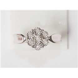 #8-STERLING SILVER 7 DIAMOND FLOWER SHAPED RING