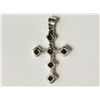 Image 2 : #11-STERLING SILVER GARNET CROSS SHAPED PENDANT