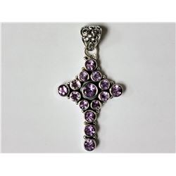 #24-STERLING SILVER AMETHYST CROSS PENDANT