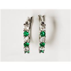 #35-STERLING SILVER SIMULATED EMERALD HOOP