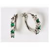 Image 2 : #35-STERLING SILVER SIMULATED EMERALD HOOP