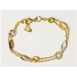 #49-STERLING SILVER GOLD PLATED GEMSTONE BRACELET