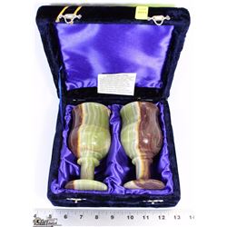 2 RAINBOW ONYX STONE WINE GLASSES IN