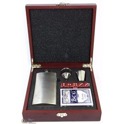ROSEWOOD BOX W/STAINLESS STEEL FLASK,