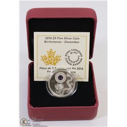 2016 CANADIAN $5 FINE SILVER "BIRTHSTONES-DECEMBER