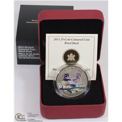 2013 CANADIAN 25 CENT "WOOD DUCK" COLOURED COIN