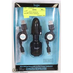 LOGIX MICRO USB DUAL RETRACTABLE CAR/WALL