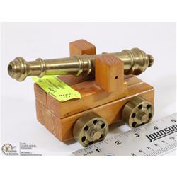 HAND CRAFTED WOOD CANNON WITH BRASS WHEELS