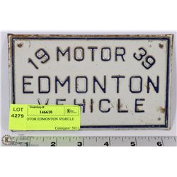1939 MOTOR EDMONTON VEHICLE PLATE