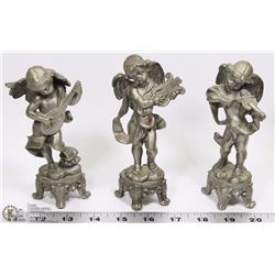 SET OF 3 HEAVY PEWTER CHERUB ANGELS