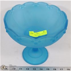 VINTAGE INDIANA GLASS FROSTED BLUE PEDESTAL BOWL