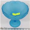Image 1 : VINTAGE INDIANA GLASS FROSTED BLUE PEDESTAL BOWL